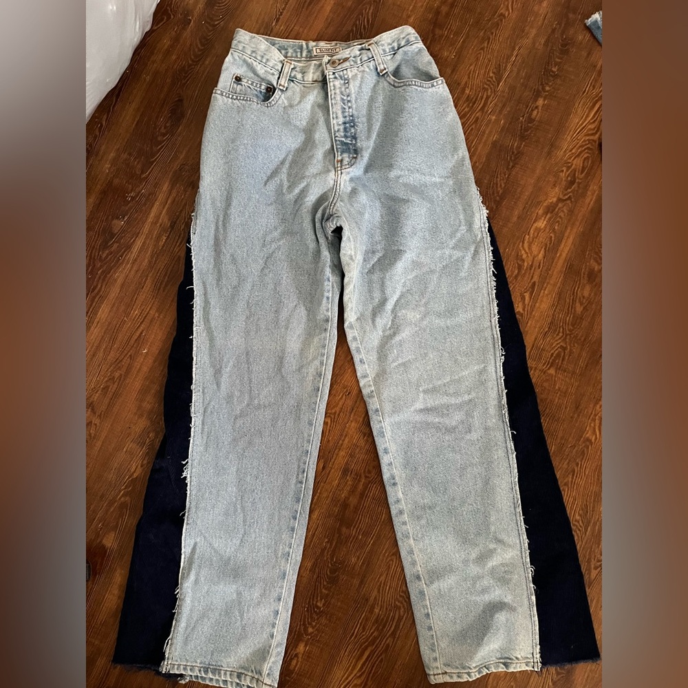 Two-Tone Denim Jeans with Black Side Panels Anthropologie